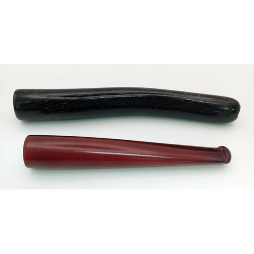 754 - Two antique and very collectible cheroot pipes. One cherry amber (9 cm long) AND one very rare Carib... 