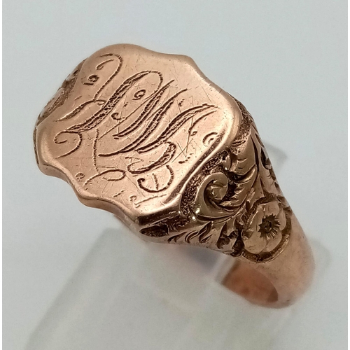 114 - 18K ROSE GOLD ANTIQUE SIGNET RING HALLMARKED BIRMINGHAM 1919 6.5G SIZE V