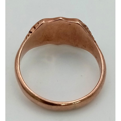 114 - 18K ROSE GOLD ANTIQUE SIGNET RING HALLMARKED BIRMINGHAM 1919 6.5G SIZE V