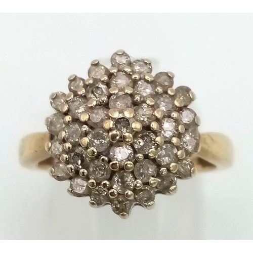 282 - 9K YELLOW GOLD DIAMOND CLUSTER RING 0.50CT 3.6G SIZE N