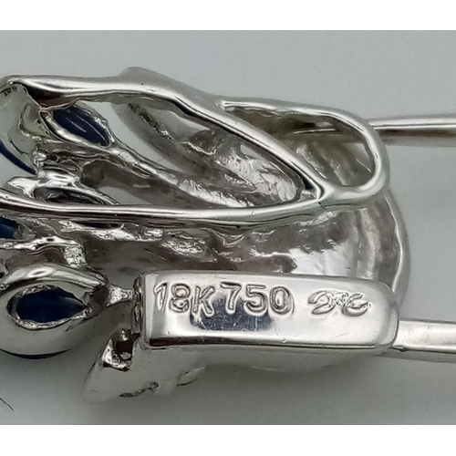 493 - A Vintage 18K White Gold, Sapphire and Diamond Safety Pin Brooch. 4.5cm. 3.38g total weight