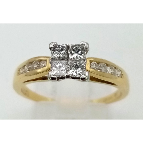 673 - 18K YELLOW GOLD DIAMOND CLUSTER RING 0.60CT 3.7G SIZE P