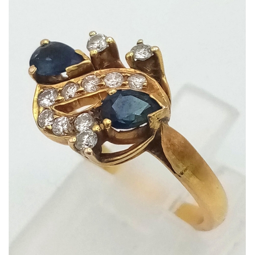 692 - 9K YELLOW GOLD DIAMOND & SAPPHIRE CLUSTER RING 0.20CT 3.4G SIZE L 1/2