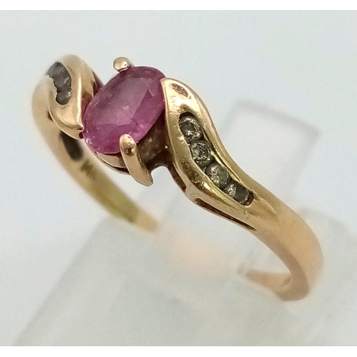 706 - 14K YELLOW GOLD DIAMOND & RUBY RING 2.4G SIZE N