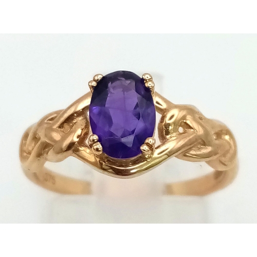 836 - 9K YELLOW GOLD AMETHYST RING 2.3G SIZE L