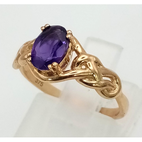 836 - 9K YELLOW GOLD AMETHYST RING 2.3G SIZE L