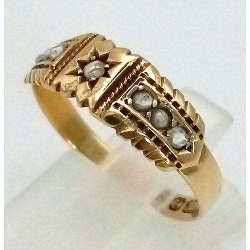 157 - 15K ANTIQUE OLD CUT DIAMOND & SEED PEARL RING 2.4G SIZE Q HALLMARKED BIRMINGHAM 1898