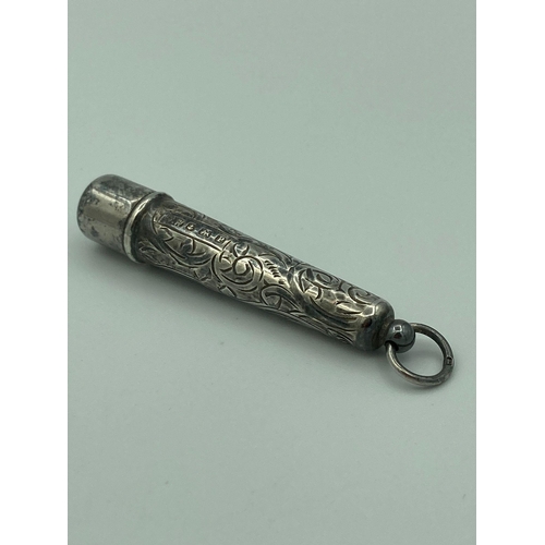 181 - Antique SILVER NEEDLE CASE having attractive chased design and clear Hallmark for Francis Webb Birmi... 