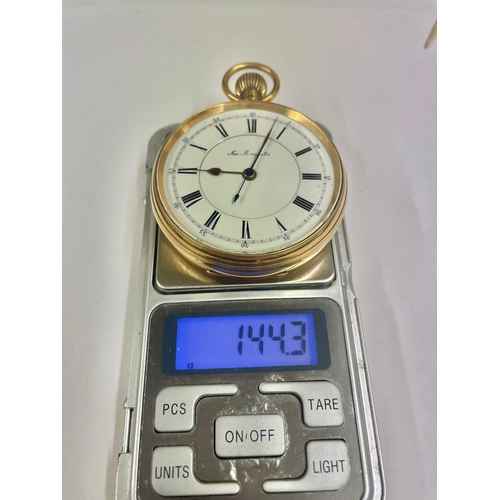 23 - Antique 18ct Gold Stop Seconds Chronograph Pocket Watch J.W Keeley & Sons Liverpool. 144.3g total we... 