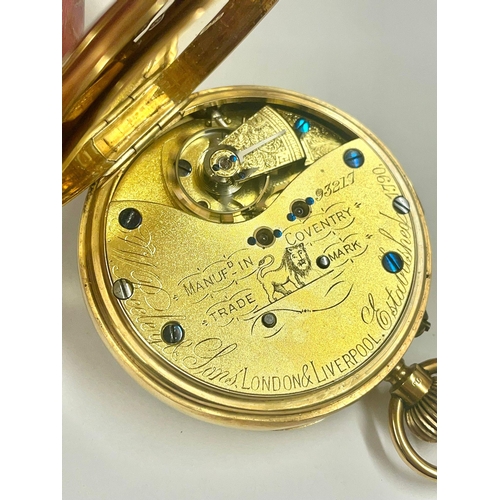 23 - Antique 18ct Gold Stop Seconds Chronograph Pocket Watch J.W Keeley & Sons Liverpool. 144.3g total we... 