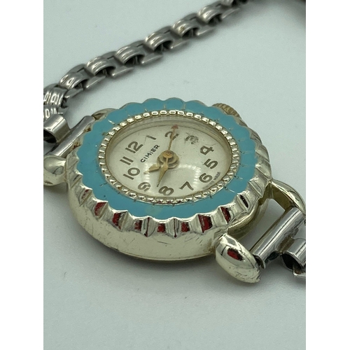 272 - Ladies Vintage CIMIER Wristwatch. Rare model finished in silver tone with pale blue enamel detail. R... 