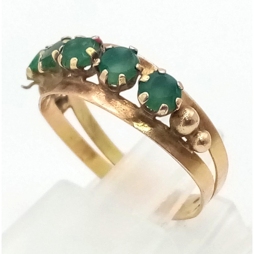 300 - 14K YELLOW GOLD EMERALD SET 5 STONE RING 1.5G SIZE M