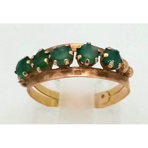 300 - 14K YELLOW GOLD EMERALD SET 5 STONE RING 1.5G SIZE M