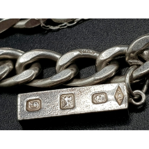 1113 - A 925 Silver Flat Curb Link Bracelet with Hanging 925 Silver Ingot. 25mm and 20cm. 26.12g