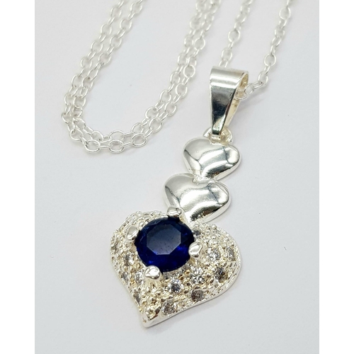 1194 - A 925 Silver Disappearing Necklace with a Blue and White Stone Pendant set in 925 Silver. 48cm and 3... 