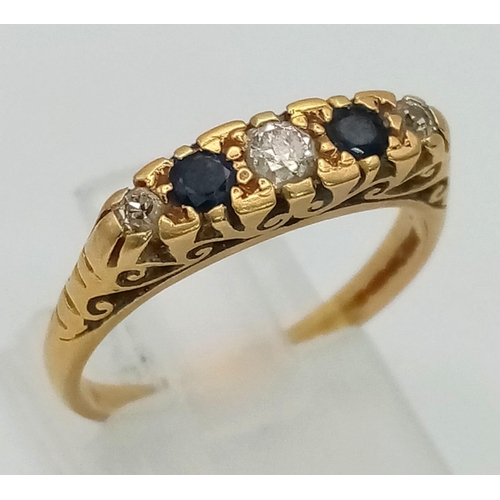 236 - 18K YELLOW GOLD VINTAGE DIAMOND & SAPPHIRE 5 STONE RING 0.15CT 3.8G SIZE N