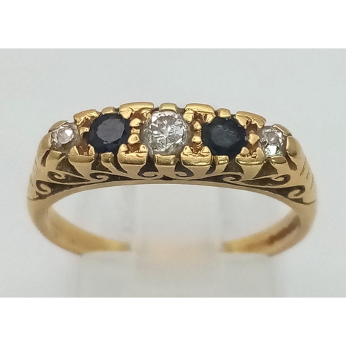 236 - 18K YELLOW GOLD VINTAGE DIAMOND & SAPPHIRE 5 STONE RING 0.15CT 3.8G SIZE N