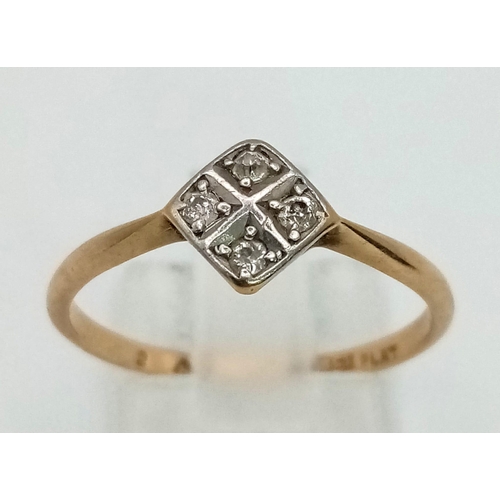 242 - 18K YELLOW GOLD & PLATINUM VINTAGE DIAMOND CLUSTER RING 1.9G SIZE P