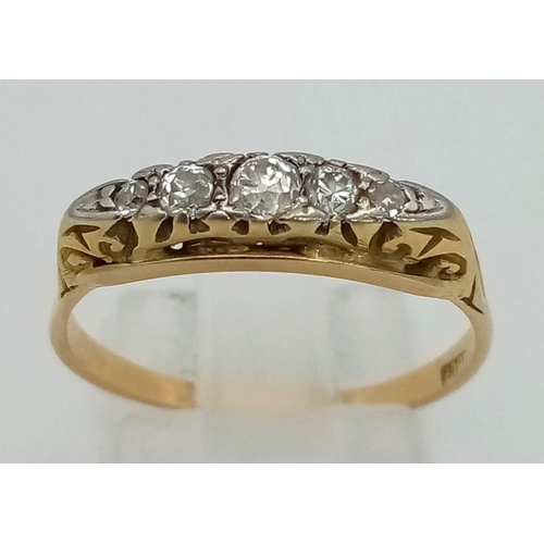 254 - 18K YELLOW GOLD VINTAGE DIAMOND 5 STONE RING 2.8G SIZE P