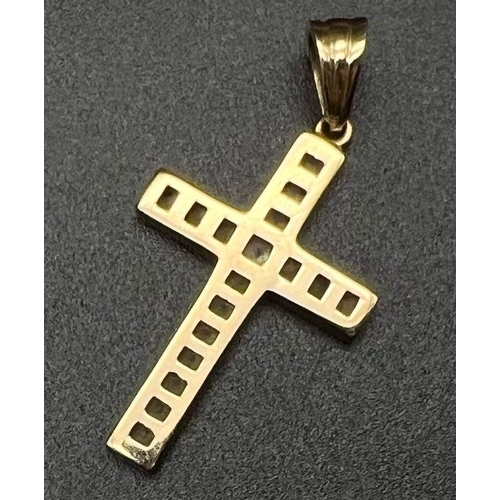 383 - 9K YELLOW GOLD DIAMOND SET CROSS 0.55CT 3.5G