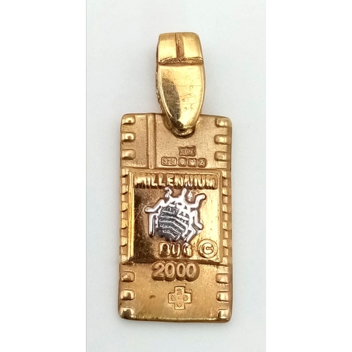 416 - 9K YELLOW GOLD MILLENIUM BUG INGOT CHARM WITH YEAR 2000 HALLMARK 2G