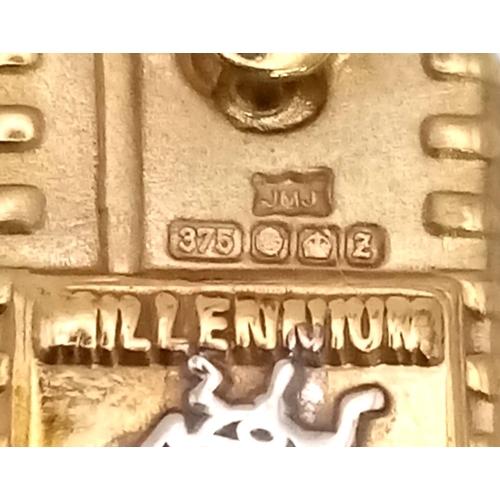 416 - 9K YELLOW GOLD MILLENIUM BUG INGOT CHARM WITH YEAR 2000 HALLMARK 2G