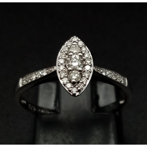 461 - 9K WG MARQUISE SHAPED DIAMOND CLUSTER RING 0.20CT 1.6G SIZE N