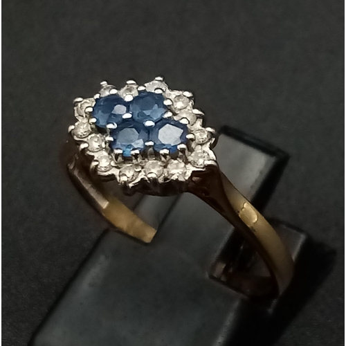 520 - 9K YELLOW GOLD DIAMOND & SAPPHIRE RING 2.3G SIZE P