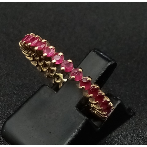 528 - 9K YELLOW GOLD RUBY FULL ETERNITY RING 2G SIZE M 1/2