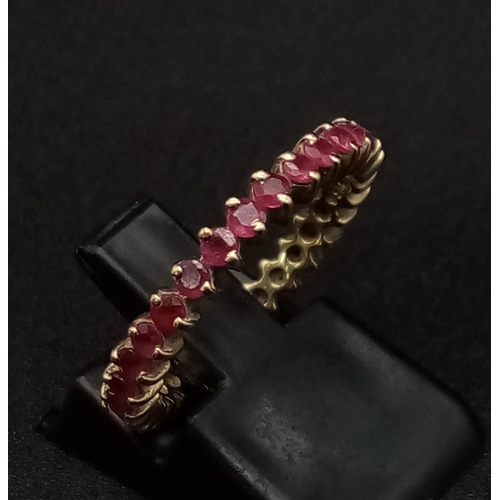 528 - 9K YELLOW GOLD RUBY FULL ETERNITY RING 2G SIZE M 1/2