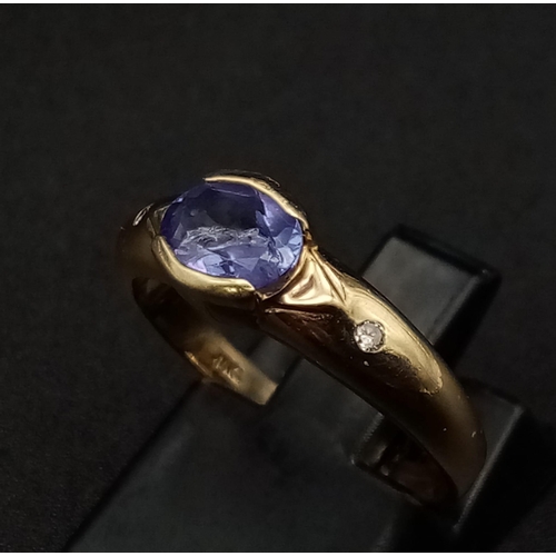 713 - 14K YELLOW GOLD DIAMOND & IOLITE RING 2.8G SIZE N