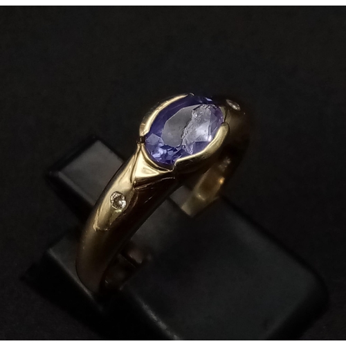 713 - 14K YELLOW GOLD DIAMOND & IOLITE RING 2.8G SIZE N