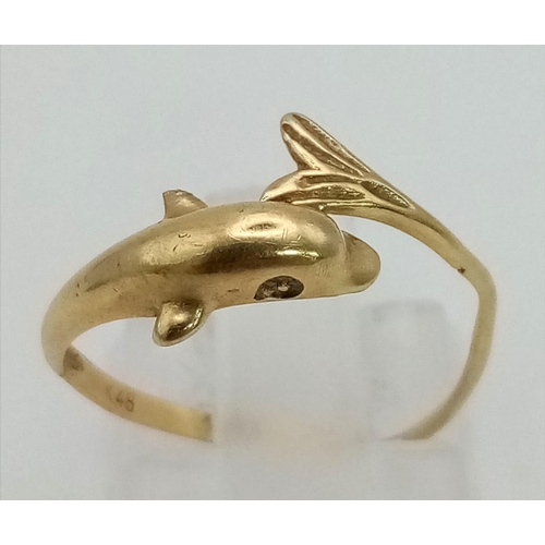 809 - 14K YELLOW GOLD DOLPHIN RING 1.1G SIZE K/L