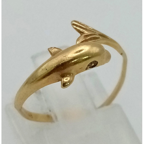 809 - 14K YELLOW GOLD DOLPHIN RING 1.1G SIZE K/L