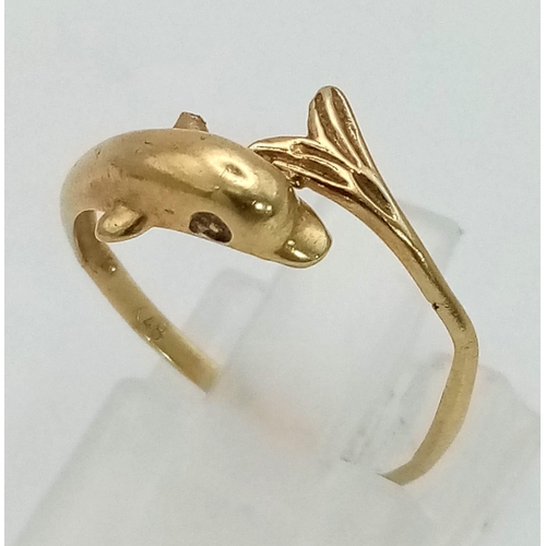 809 - 14K YELLOW GOLD DOLPHIN RING 1.1G SIZE K/L