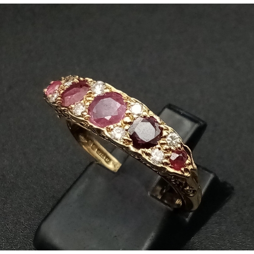 128 - 9K YELLOW GOLD DIAMOND & RUBY RING 1CT OF RUBIES & 0.20CT DIAMONDS 3.4G SIZE N