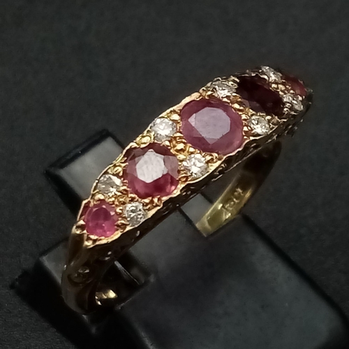 128 - 9K YELLOW GOLD DIAMOND & RUBY RING 1CT OF RUBIES & 0.20CT DIAMONDS 3.4G SIZE N