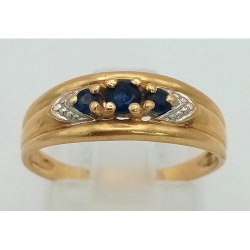 221 - 18K YELLOW GOLD VINTAGE DIAMOND & SAPPHIRE RING 2.3G SIZE M