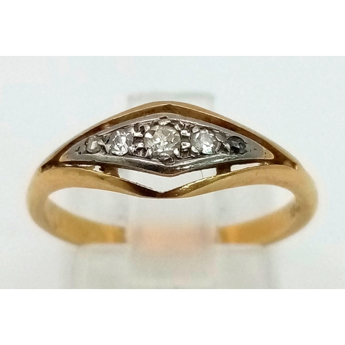 261 - 18K YELLOW GOLD DIAMOND 5 STONE RING 2.4G SIZE N