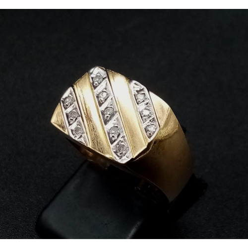 351 - 9K YELLOW GOLD DIAMOND SET SIGNET RING 5.3G SIZE O