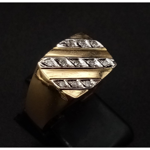 351 - 9K YELLOW GOLD DIAMOND SET SIGNET RING 5.3G SIZE O