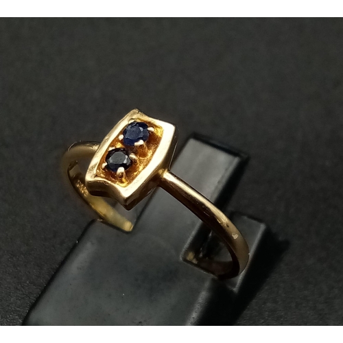 736 - 9K YELLOW GOLD VINTAGE SAPPHIRE SET RING 1.5G SIZE L