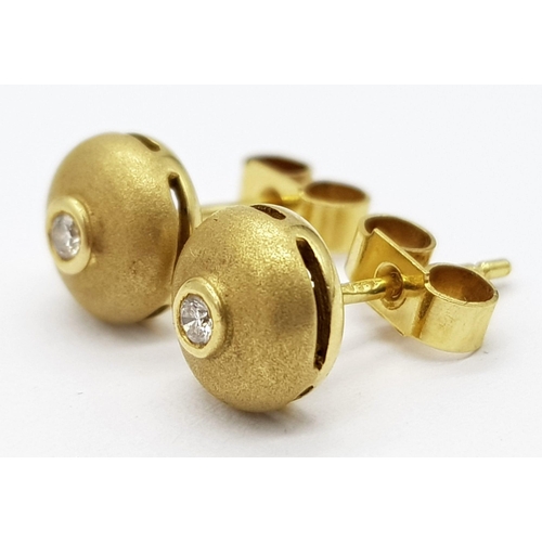 214 - 18K YELLOW GOLD DIAMOND SET STUD EARRINGS 3.1G