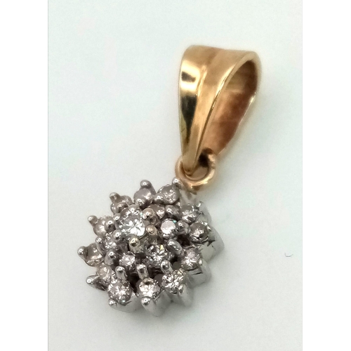 335 - 9K YELLOW GOLD DIAMOND CLUSTER PENDANT 0.20CT 1.3G