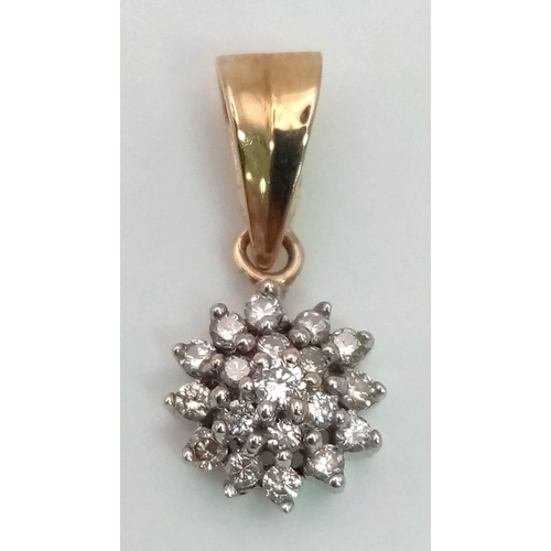 335 - 9K YELLOW GOLD DIAMOND CLUSTER PENDANT 0.20CT 1.3G