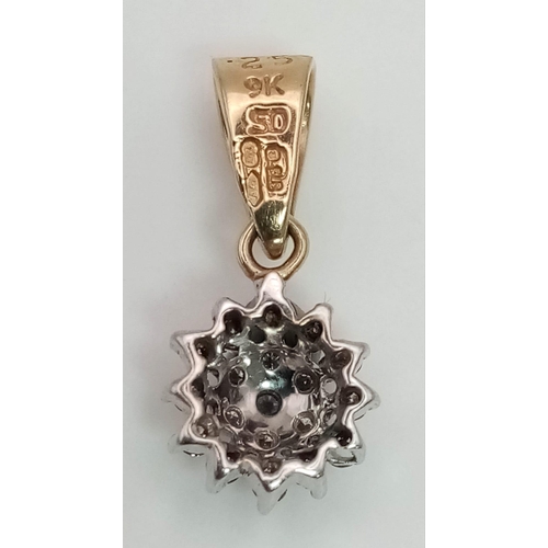 335 - 9K YELLOW GOLD DIAMOND CLUSTER PENDANT 0.20CT 1.3G