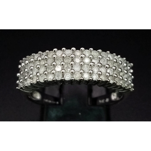 365 - 9K WHITE GOLD 4 ROW DIAMOND BAND RING 0.50CT 2.9G SIZE R