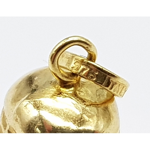 494 - 9K YELLOW GOLD BELL CHARM WITH MOVING PART THAT DINGS INSIDE 0.9G