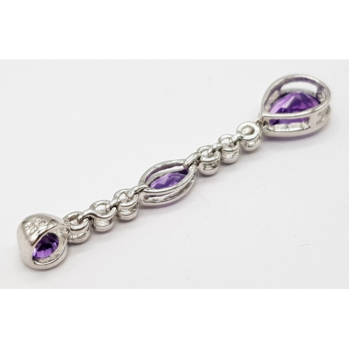 507 - 9K WHITE GOLD DIAMOND & AMETHYST DROP PENDANT 1.1G