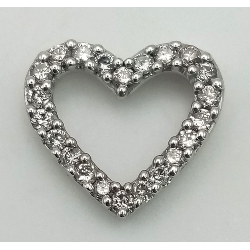 753 - 9K WHITE GOLD DIAMOND SET OPEN HEART PENDANT 1.2G 0.25CT